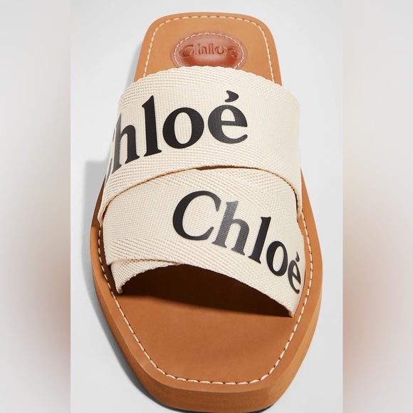 NEW Chloe Designer Woody Flat Logo Ribbon Slide Sandals Shoe Women 9B/39EU White - Picture 6 of 7